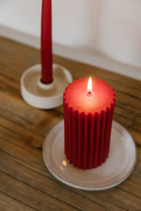 Cranberry - Beeswax Fluted Pillar Candle