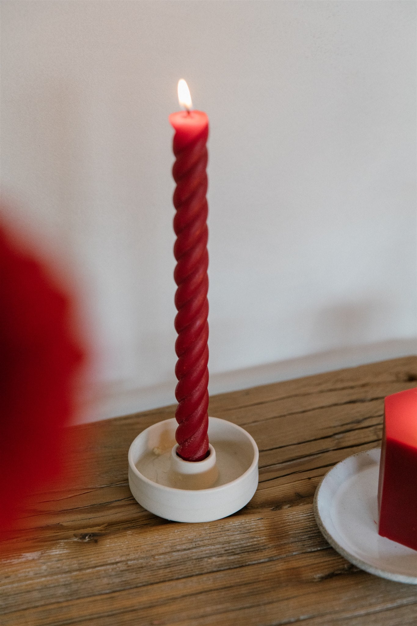 Cranberry - Beeswax Spiral Taper Candles