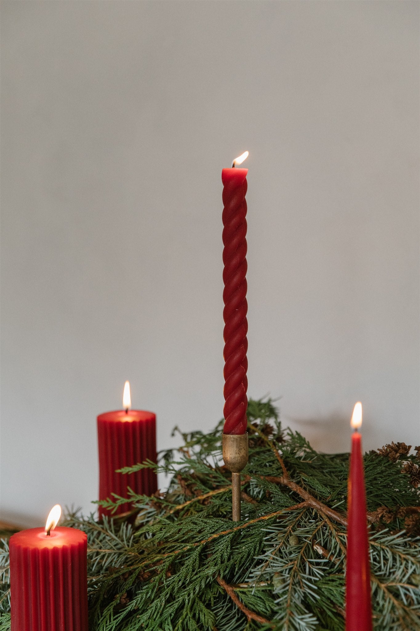 Cranberry - Beeswax Spiral Taper Candles