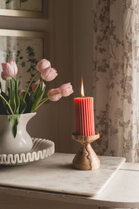 Hollyhock Pink - Beeswax Fluted Pillar Candle