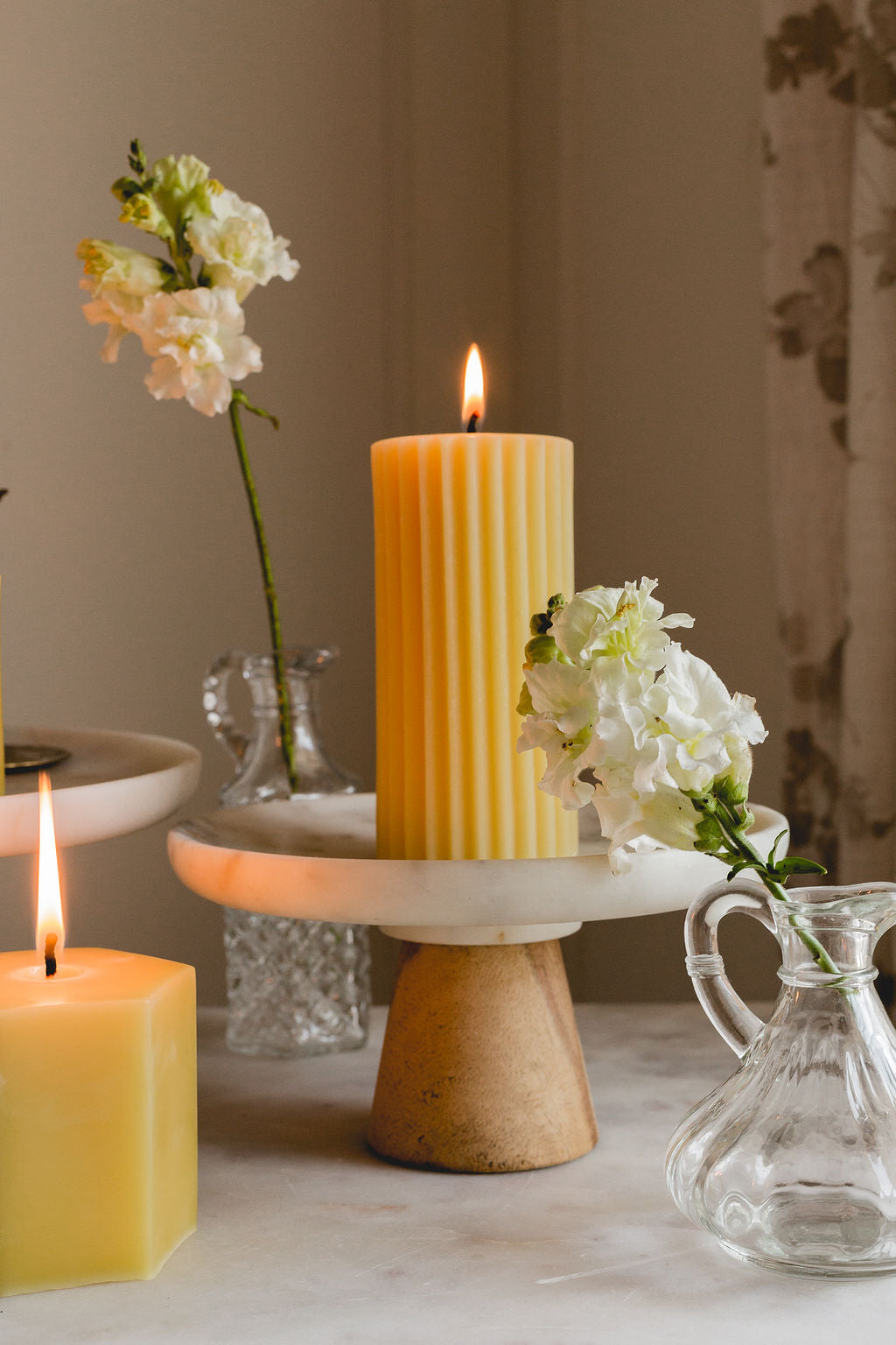 Natural - Beeswax Fluted Pillar Candle