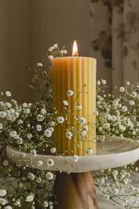 Natural - Beeswax Fluted Pillar Candle