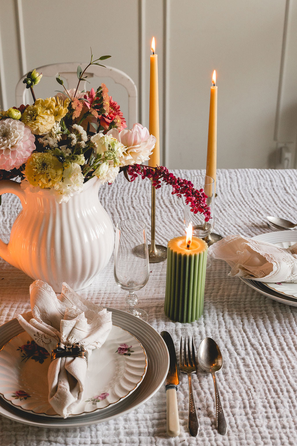 Sage Green - Beeswax Fluted Pillar Candle