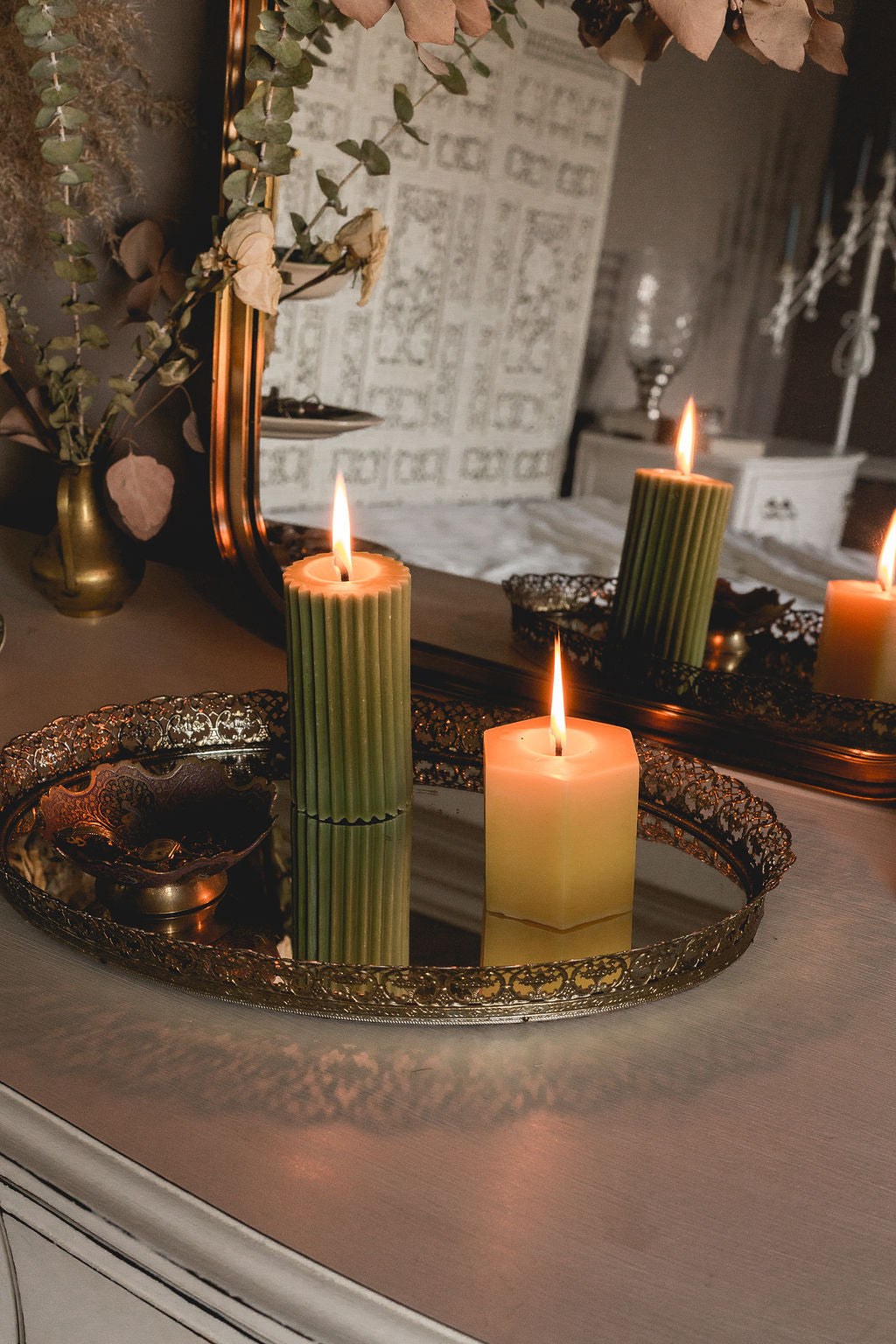 Sage Green - Beeswax Fluted Pillar Candle